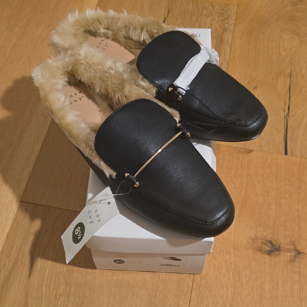 a new day Black Fur-Lined Moccasins
